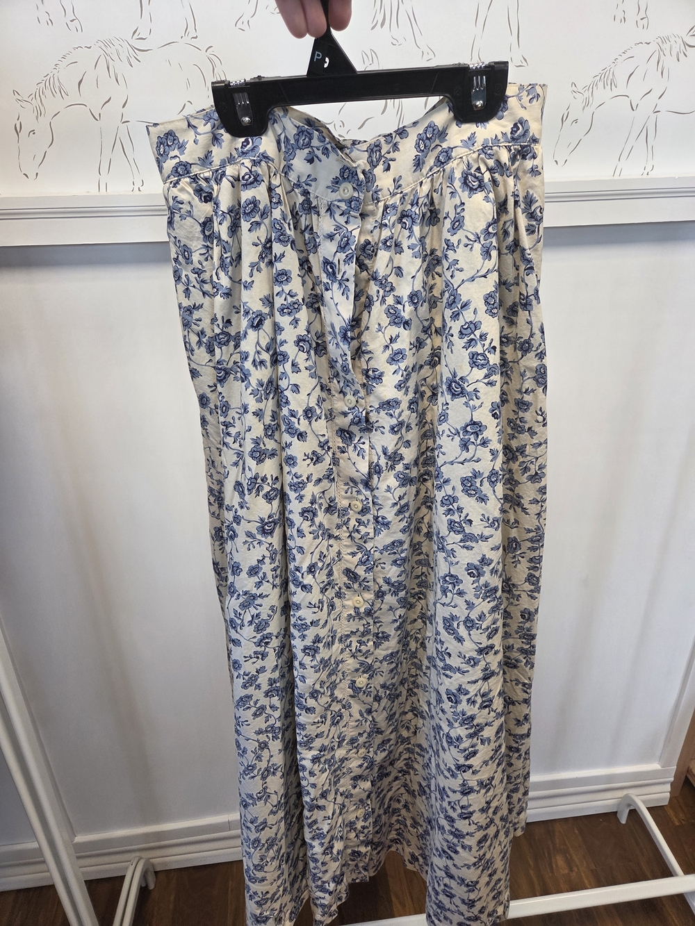 Vintage Lauren Ralph Lauren Cream Maxi Skirt with Blue Floral Print